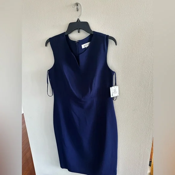 Kasper Navy Stretch Crepe Sheath Dress | Size 8 | NWT - Picture 5 of 6